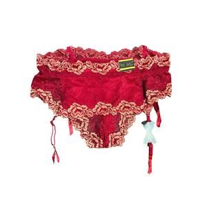 Tia Lyn Garter Bottoms Red Gold Stretch Lace Large NWT New Sexy
